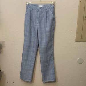 Lovers + Friends blue and white plaid pants